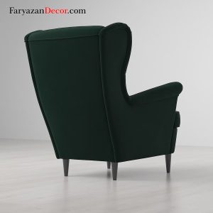 صندلی راحتی کلاسیک پشت بلند ایکیا مدل STRANDMON رویه پارچه رنگ سبز تیره