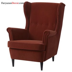 صندلی راحتی کلاسیک پشت بلند ایکیا مدل STRANDMON رویه پارچه قرمز