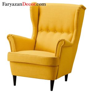 صندلی راحتی کلاسیک پشت بلند ایکیا مدل STRANDMON رویه پارچه رنگ زرد