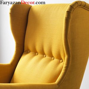 صندلی راحتی کلاسیک پشت بلند ایکیا مدل STRANDMON رویه پارچه رنگ زرد
